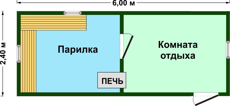 Баня 2,4 на 6 метра (2 отделения)